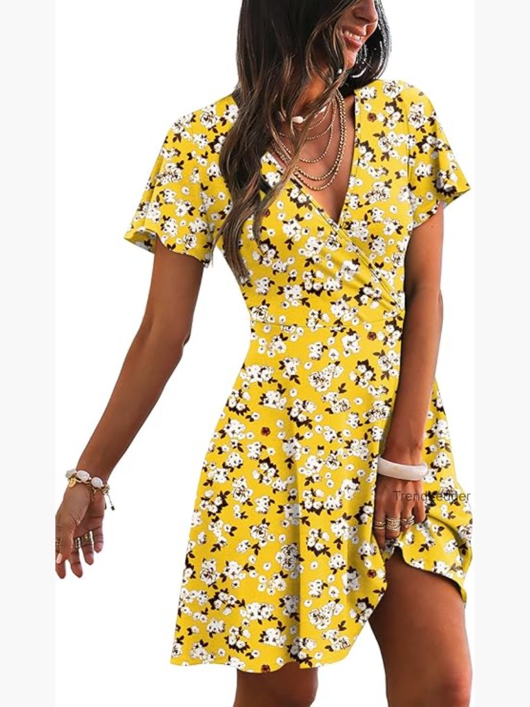 Wrap V Neck Dress A-Line Ruffle Sleeve Summer Sundress Tunner 2026